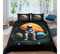 CTJQHVKZ 3D Printed Saturn Astronaut Fitted Sheet Microfiber Soft Black Cosmic Planets Mattress Cover Bedroom Dorm Decor Single（135x200cm）