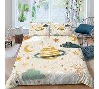 CTJQHVKZ 3D Printed Saturn Planet Fitted Sheet Microfiber Sky Moon Mattress Cover for Bedroom Dorm Easy Care Decorative Single（135x200cm）
