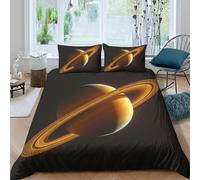 CTJQHVKZ 3D Printed Saturn Planet Fitted Sheet Microfiber Soft Black Space Mattress Cover for Bedroom Dorm Decorative Protection Single（135x200cm）