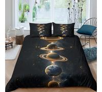CTJQHVKZ 3D Printed Saturn Planet Fitted Sheet Microfiber Soft Black Universe Mattress Cover for Bedroom Dorm Bed Protection Decor Single（135x200cm）