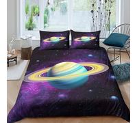 CTJQHVKZ 3D Printed Saturn Planet Fitted Sheet Microfiber Soft Breathable Cosmic Space Bed Cover for Bedroom Dorm Decor Mattress Protection Single（135x200cm）