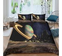 CTJQHVKZ 3D Printed Saturn Planet Fitted Sheet Microfiber Soft Breathable Night Sky Bed Cover for Bedroom Dorm Mattress Decor Single（135x200cm）