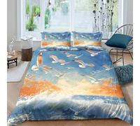 CTJQHVKZ 3D Printed Seaside Sunset Fitted Sheet Microfiber Soft Breathable Flying Seagulls Mattress Cover Bedroom Decor Single（135x200cm）