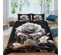 CTJQHVKZ 3D Printed Silver Rose Fitted Sheet Microfiber Soft Bedroom Decor Dripping Petal Mattress Cover for Home Dorm Single（135x200cm）