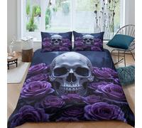 CTJQHVKZ 3D Printed Skull and Purple Rose Fitted Sheet Microfiber Soft Durable Bed Cover for Bedroom Dorm Mattress Protection Single（135x200cm）