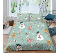 CTJQHVKZ 3D Printed Snowman Christmas Fitted Sheet Microfiber Soft Candy Cane Gingerbread Mattress Cover for Bedroom Guest Room Winter Decor Single（135x200cm）