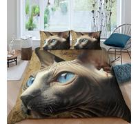 CTJQHVKZ 3D Printed Sphynx Cat Fitted Sheet Microfiber Soft Breathable Blue Eyes Mattress Cover for Bedroom Dorm Decor Single（135x200cm）