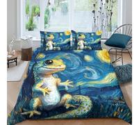 CTJQHVKZ 3D Printed Starry Night Lizard Fitted Sheet Microfiber Soft Anti-Slip Mattress Cover Bedroom Decor Easy Care Single（135x200cm）