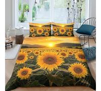 CTJQHVKZ 3D Printed Sunflower Field Fitted Sheet Microfiber Soft Yellow Sunset Bed Cover Anti-Slip Easy Care for Bedroom Home Decor Single（135x200cm）