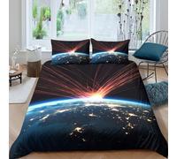 CTJQHVKZ 3D Printed Sunrise Earth Fitted Sheet Microfiber Soft Bedroom Decor Cosmic Rays Mattress Cover Anti-Slip Machine Washable Single（135x200cm）