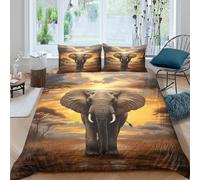 CTJQHVKZ 3D Printed Sunset Elephant Fitted Sheet Microfiber Soft Bed Cover for Bedroom Dorm Mattress Protection Decor Single（135x200cm）