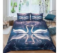 CTJQHVKZ 3D Printed Swan Reflection Fitted Sheet Microfiber Soft Breathable Lake Blue Bed Cover for Bedroom Decor Mattress Protection Single（135x200cm）