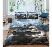 CTJQHVKZ 3D Printed Tank Battlefield Fitted Sheet Microfiber Soft Durable War Scene Bed Cover for Bedroom Dorm Decor Single（135x200cm）