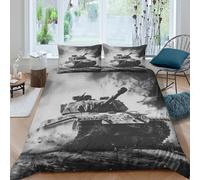 CTJQHVKZ 3D Printed Tank Battlefield Fitted Sheet Microfiber Soft Grey War Scene Bed Cover for Bedroom Decor Mattress Protection Single（135x200cm）