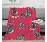 CTJQHVKZ 3D Printed tattoo design birds Warm Blanket Microfiber Soft Warm Bedding Breathable rose floral pattern Warm Throw for Christmas Thanksgiving Easter 70×80inch(180x200cm)