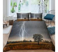 CTJQHVKZ 3D Printed Thunderstorm Lightning Fitted Sheet Microfiber Soft Anti-Slip Tree Landscape Mattress Cover Bedroom Decor Single（135x200cm）