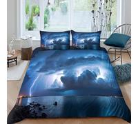 CTJQHVKZ 3D Printed Thunderstorm Night Sky Fitted Sheet Microfiber Lightning Lake Mattress Cover Non Slip Washable for Bedroom Dorm Decor Single（135x200cm）