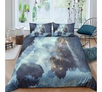 CTJQHVKZ 3D Printed Thunderstorm Sky Fitted Sheet Microfiber Soft Breathable Lightning Cloud Mattress Cover for Bedroom Home Decor Single（135x200cm）