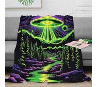 CTJQHVKZ 3D Printed UFO glowing Bed Blanket Microfiber Warm Soft Bedding All Season neon psychedelic art Sofa Throw Anti Static No Shedding for Men Women Households 70×80inch(180x200cm)
