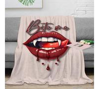 CTJQHVKZ 3D Printed VampireLips Soft Throw Microfiber Ultra Soft Warm Bedding GothicArtStyle Nap Blanket Lightweight All Season for Office Workers Teens Adults 70×80inch(180x200cm)