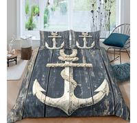 CTJQHVKZ 3D Printed Vintage Anchor Fitted Sheet Microfiber Soft Navy Wood Pattern Bed Cover for Bedroom Guest Room Decor Single（135x200cm）
