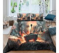 CTJQHVKZ 3D Printed War Tank Explosion Fitted Sheet Microfiber Soft Bedroom Decor Fire Battlefield Mattress Cover Single（135x200cm）
