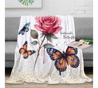 CTJQHVKZ 3D Printed watercolor rose Blanket Microfiber Soft Warm Bedding Breathable butterfly art design Cosy Throw Premium Gift for Wedding Anniversary Newlyweds Couples 70×80inch(180x200cm)