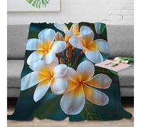 CTJQHVKZ 3D Printed White frangipani Warm Blanket Microfiber Soft Cosy Bedding Breathable Tropical flower Living Room Throw Anti Static Fade Resistant for Kids Adults Families 70×80inch(180x200cm)
