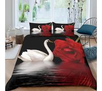 CTJQHVKZ 3D Printed White Swan Fitted Sheet Microfiber Soft Red Rose Bed Cover Non Slip Easy Care Bedroom Decor for Home Guest Room Single（135x200cm）