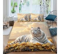 CTJQHVKZ 3D Printed White Tiger Fitted Sheet Microfiber Soft Breathable Golden Sunset Bed Cover for Bedroom Guest Room Decor Single（135x200cm）