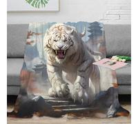CTJQHVKZ 3D Printed White tiger roaring Home Blanket Microfiber Ultra Soft Warm Bedding Asian fantasy art Lounge Throw Machine Washable No Shedding for Kids Adults Families 80×90inch(200x230cm)