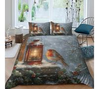 CTJQHVKZ 3D Printed Winter Lantern Fitted Sheet Microfiber Soft Robin Bird Mattress Cover for Bedroom Guest Room Decor Single（135x200cm）