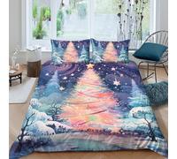 CTJQHVKZ 3D Printed Winter Wonderland Fitted Sheet Microfiber Soft Christmas Tree Bed Cover for Bedroom Guest Room Decor Single（135x200cm）