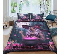CTJQHVKZ 3D Printed Witch Cauldron Fitted Sheet Microfiber Black Pink Magical Bed Cover for Bedroom Dorm Mattress Protection Decor Single（135x200cm）