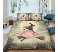 CTJQHVKZ 3D Printed Witch Moon Fitted Sheet Microfiber Soft Breathable Flying Bats Bed Cover for Bedroom Guest Room Decor Single（135x200cm）
