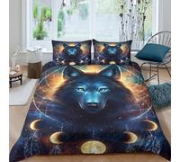 CTJQHVKZ 3D Printed Wolf Moon Fitted Sheet Microfiber Soft Deep Blue Night Sky Mattress Cover Bedroom Decor Single（135x200cm）