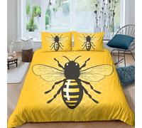 CTJQHVKZ 3D Printed Yellow Bee Fitted Sheet Microfiber Breathable Black Stripe Mattress Cover for Bedroom Home Dorm Decor Easy Care Single（135x200cm）