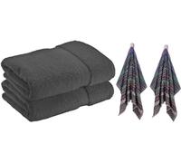 CTL® 2 Bath Sheets WITH FREE 2 TEA TOWELS - 100% Pure Egyptian Cotton Extra Large Bath sheets - 500 GSM Soft Towel Highly Absorbent & Quick Dry Jumbo Bath sheet (89cm x 168cm) (Charcoal, 89cm x 168cm)