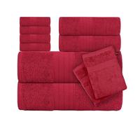 CTL® 8 Piece Towel Set 500 GSM - 2 Bath Towels, 2 Hand Towels and 4 Washcloths & 2 Wash Gloves Free 100% Cotton Hotel Quality Family Pack Towel Bale Set Highly Absorbent (Red, 8 Piece Bale Set)