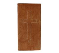 CTM Classic Leather Chequebook Cover with Stitched Cross, Tan