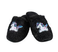 CTM Girl's Fuzzy Unicorn Slide Slippers, Black