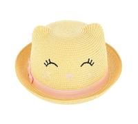 CTM Girl's Smiling Kitty Face Straw Sun Hat, Natural