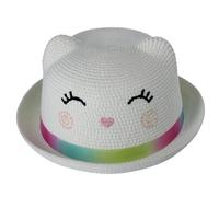 CTM Girl's Smiling Kitty Face Straw Sun Hat, White