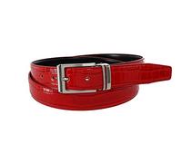 CTM Leather Croc Print Dress Belt with Clamp On Buckle, 34, Red
