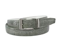 CTM Leather Croc Print Dress Belt with Clamp On Buckle, 38, Light Grey
