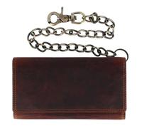 CTM Men's Crazy Horse Leather Long Trifold Chequebook Chain Wallet, Brown