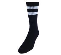 CTM Men's Crew Striped Socks (3 Pairs), Black with White Stripes
