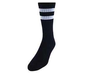 CTM Men's Crew Striped Socks (3 Pairs), Black with White Stripes