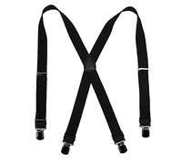 CTM Men's Elastic Anti Slip Pin Clip Braces with Leather Drop Tabs, Black