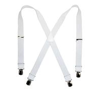 CTM Men's Elastic Anti Slip Pin Clip Braces with Leather Drop Tabs, White